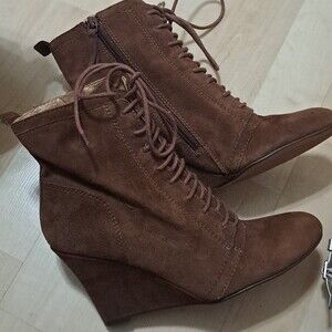 Nine West Ankle Boots Women Size 8m Brown Wedge